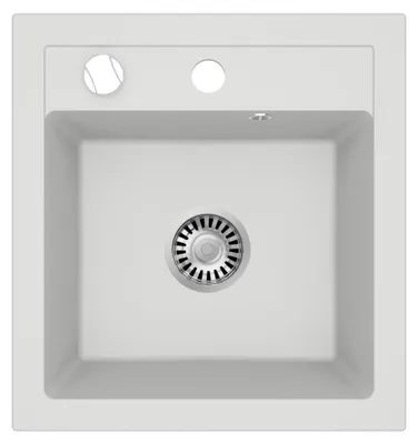 Produktbild von [Granitspüle 48x50 in verschiedenen Farben]Hochwertig beidseitig Montierbar Küchenspüle Eckig Einbaugranitspüle Granit Spülbecken f. Unterschränke ab 45 cm inkl.Siphon Set, Farben:Weiß