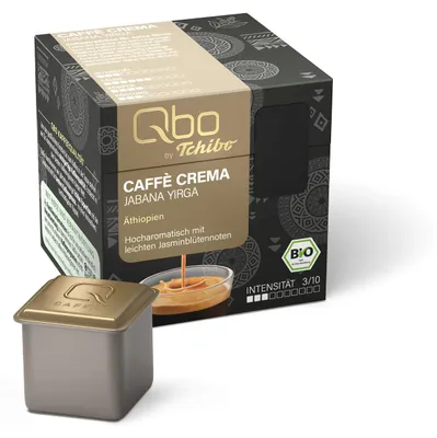 Produktbild von Tchibo Qbo Caffè Crema Jabana Yirga Premium Kaffeekapseln, 8 Stück (Caffè Crema, Intensität 03/10, hocharomatisch), nachhaltig,  Siegel, aus 70% nachwachsenden Rohstoffen¹