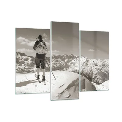 Produktbild von Bilder auf glas - 3 Teile - Skifahrer Bayern Sepia - 130x100cm - Glasbilder - Wandbilder - Bilder - zum Aufhängen bereit - Wanddekoration aus Glas - Glas Bilder - Wandbild auf Glas - GCB130x100-4192