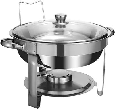 Obrázek produktu pro Hrnec na udržování teploty jídla – sada na bufet – pro oslavy a catering – včetně držáku poklice – průměr 33,9 cm – stříbrná barva