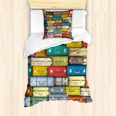 Produktbild von ABAKUHAUS Modern Bettbezug Set, Bunter Koffer-Hintergrund-Weinlese-Reise-Reise-Feiertags-themenorientierter Artful Entwurf, 135 x 200 cm + 80 x 80 cm, Mehrfarbig