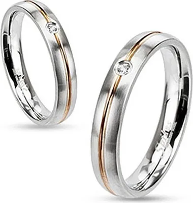 Produktbild von Ring Damenring Verlobungsring Hochzeit Edelstahl Gold Inlay Zirkonia Kristall silber-farben-gold-farben 49 - Ø 15,70 mm
