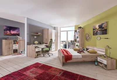 Produktbild von Jugendzimmer Set 8-teilig mit 140x200 cm Bett in Eiche mit weiß CANTON-43