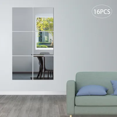 Produktbild von 16pcs Quadratisch Spiegelfliesen Ganzkörperspiegel Wandspiegel Dekospiegel Fliesenspiegel