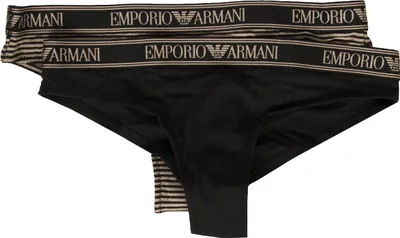 Zdjęcie produktu dla Zestaw 2 sztuk brazylijskich majtek damskich EMPORIO ARMANI z widoczną gumką, nr art. 163337 1A219 BIPACK BRAZILIAN BRIEF, rozmiar US/UK XS / IT I / CN 155/60, 95% bawełna, 5% Elasthan