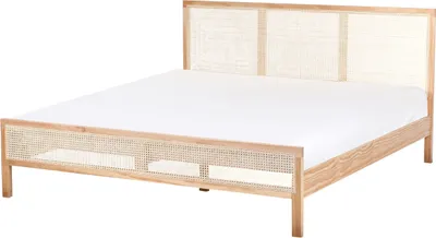 Produktbild von BELIANI Bett Hellbraun aus Kiefernholz mit Wiener Geflecht 180 x 200 cm Lattenrost Hohes Kopfteil Modernes Design Schlafzimmer