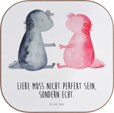 Produktbild von Mr. & Mrs. Panda Untersetzer für Gläser Axolotl Liebe - Weiß - Geschenk, Coaster, gläseruntersetzer, Valentinstag, bieruntersetzer, Getränkeuntersetzer, Verlobter, Freund