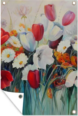 Produktbild von MuchoWow® 40x60 cm Outdoor-Poster Gartendeko Sichtschutz Garten Poster für den Garten  Malerei - Ölgemälde - Blumen