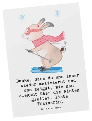 Produktbild von Mr. & Mrs. Panda Postkarte Skifahren Trainerin Liebe - Weiß - Geschenk, Ansichtskarte, Ansichtskarten, Sportarten, Grußkarte, Skiunterricht, Danksagung, Fotokarte, Winter