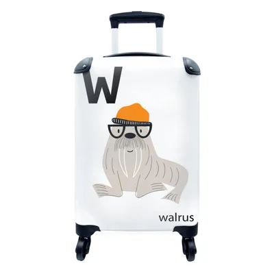 Produktbild von MuchoWow® Koffer Handgepäck Trolley Rollkoffer Kleine Reisekoffer mit 4 Rollen - Walross - Tiere - Alphabet - Buchstabe W - Cabin Size < 55x40x23 cm & 55x40x20 cm - Kinderkoffer - Kabinenkoffer - Boardgepäck - Reise-Box - Reisekoffer - Reisegepäck - Koffer mit Bild - Trolley für Kinder