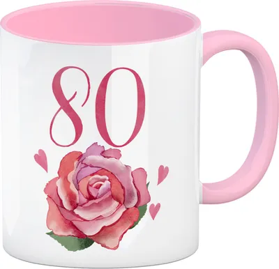 Produktbild von 80. Geburtstag Rose Kaffeebecher in rosa