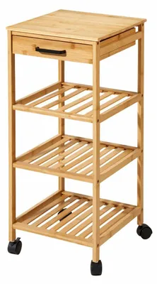 Zdjęcie produktu dla HOWHOMELY | Wózek kuchenny – wózek na kółkach – 30 x 73 cm – beżowy – z bambusa – wózek do serwowania – na kółkach – z szufladą