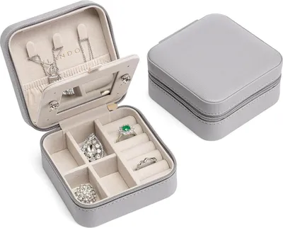 Produktbild von Vlando Schmuckkästchen Reise Schmuckbox mit Spiegel Leder Aufbewahrung Grau