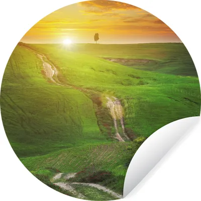 Produktbild von MuchoWow® Runde Wandtattoo - Wandsticker Tapete Aufkleber Toskana - Sonne - Hügel Ø 100 cm Selbstklebend und Repositionierbar - Wandaufkleber - Kreis - Tapetenkreis - Wandbild rund - Schlafzimmerdekoration - Wanddeko - runde Tapete - Kunst für zu Hause
