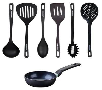 Image de Set poêle antiadhésive céramique 16 cm et 6 ustensiles Fackelmann Brandao