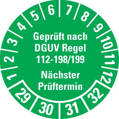 Produktbild von Dreifke® Prüfplakette nach DGUV 112-198/199 29-32, grün, Ø 30mm, 18/B...