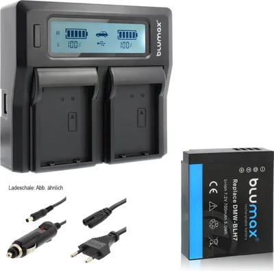 Produktbild von 1x Akku + Lader für Panasonic  DMW-BLH7  Lumix DC GX800 GX850 700 mAh (7,2V)