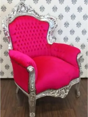 Produktbild von Casa Padrino Barock Sessel King im Antik Stil, Samtbezug in Pink, Holzgestell in Silber, 120 x 85 x 85 cm
