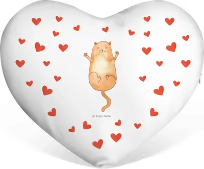 Produktbild von Mr. & Mrs. Panda Sofakissen Katze Umarmen - Weiß - Geschenk, Liebe, Familie, Herz Kissen, Herzkissen, Liebeskissen, Freundin, Dekokissen, Katzen, Kuschelkissen