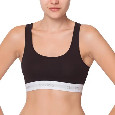 Produktbild von Celodoro Damen Bustier mit Webgummi-Bund (1 Stück) Sport Bra Top - Schwarz L