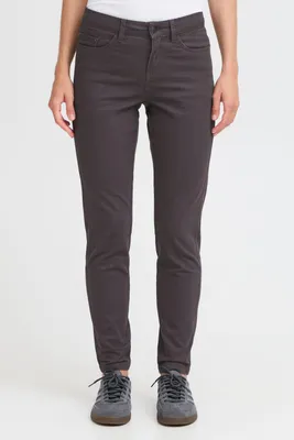 Image de OXMO OXPisla : Pantalon pour femme, modèle pantalon, avec poches latérales, passants pour ceinture, détails de la marque, mélange de coton, coupe classique