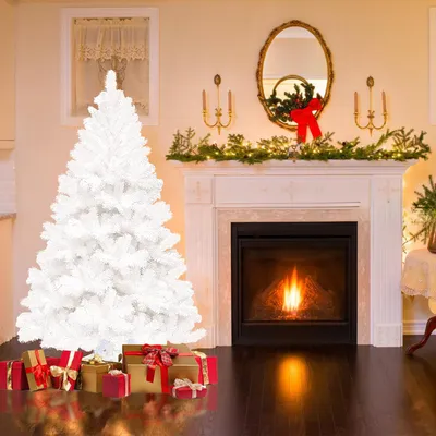 Image de Arbre de Noël artificiel Ikodm, 120 cm, blanc, avec 220 extrémités de branches, en PVC, avec support en plastique
