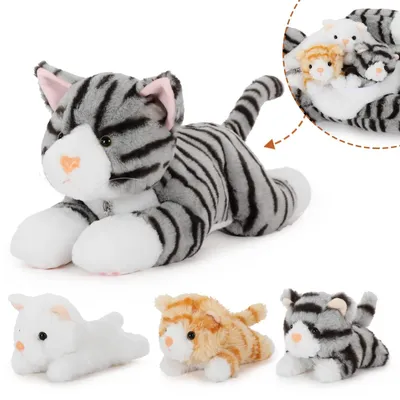 Produktbild von Große Plüschkatze mit 3 Kawaii Kätzchen - 40 cm