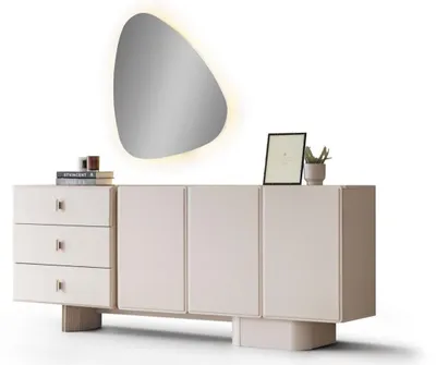 Produktbild von Modernes Sideboard Beige Spiegel LED Anrichte Kommode