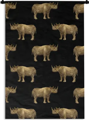 Produktbild von MuchoWow® Wandteppich Wandbehang Muster - Nashorn - Gold - Schwarz 90x135 cm Tapisserie Dekoration Wandtuch - Baumwolle - Wandskulptur