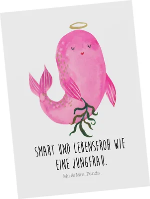 Produktbild von Mr. & Mrs. Panda Grußkarte Sternzeichen Jungfrau - Weiß - Geschenk, Kunstkarten, Postkarten, Ansichtskarte, Fotokarte, Jungfer, Meerjungfrau, Postkarte