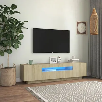 Produktbild von "2026 Promotion" TV-Schrank - TV-Lowboard - mit LED-Leuchten - Sonoma-Eiche 160x35x40 cm - TV-Regal CC27049