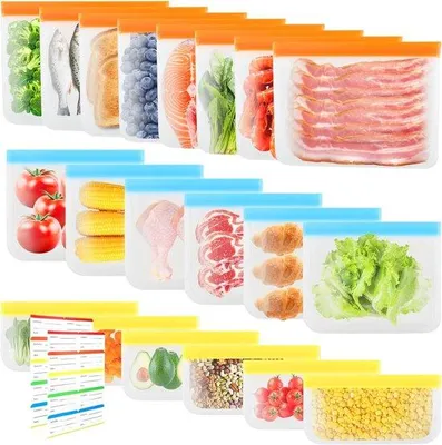 Produktbild von Famanu 20 Stück wiederverwendbare Aufbewahrungsbeutel, BPA-freie Gefrierbeutel, Sandwichbeutel, lebensmittelechte Silikon, wasserdichte Lunchbeutel