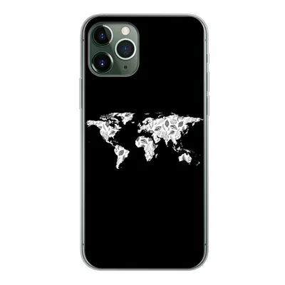 Produktbild von MuchoWow® Handyhülle Schutzhülle Hülle für iPhone 11 Pro Weltkarte - Blätter - Schwarz Silikon Softcase Handy Hülle - Handy