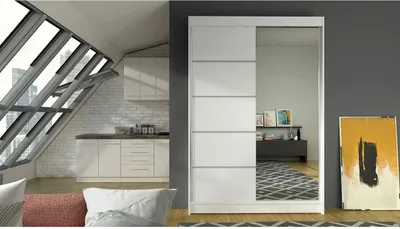Obrázek produktu pro Vysoká šatní skříň 120 cm se zrcadlem SAMANRE 3 - bílá