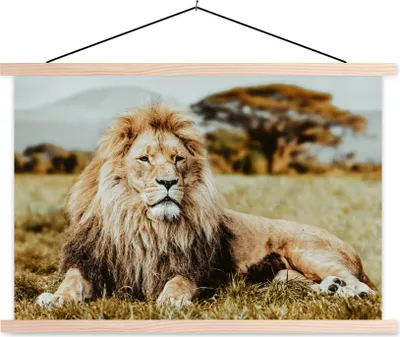 Produktbild von MuchoWow® Textilposter Löwen - Wild - Afrika 60x40 cm mit holzfarbenen Rahmen - Bilder