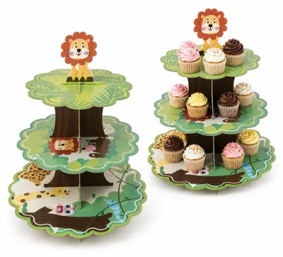 Imagen del producto de Juego de dos soportes para cupcakes con temática de animales de la selva