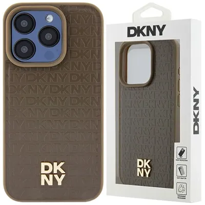 Produktbild von Dkny Leder Muster Metall Logo Magsafe Etui Für Iphone 15 / 14 / 13 - Braun