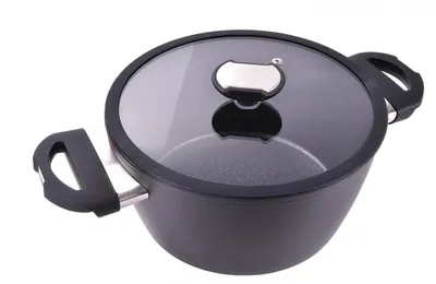 Kochtopf 24 cm, Aluminium, schwarz, mit Glasdeckel, Antihaft