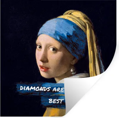 Produktbild von MuchoWow® Wandtattoo Wandsticker Wandaufkleber Vermeer - Das Mädchen mit dem Perlenohrring - Zitat 30x30 cm Selbstklebend und Repositionierbar - Repositionierbar - Wasser abweisend
