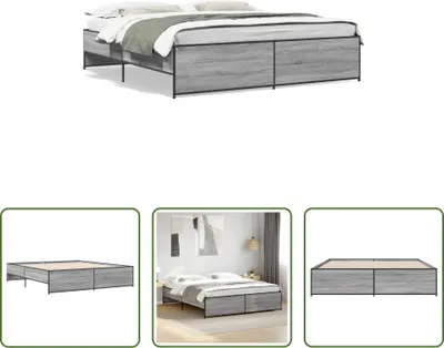 Produktbild von The Living Store Bettgestell Grau Sonoma 180x200 cm Holzwerkstoff und Metall
