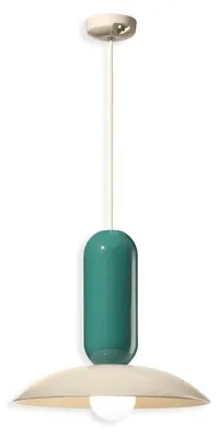 Produktbild von Vintage Deco Pau Keramik Kronleuchter Creme und Türkis 1 Licht E27