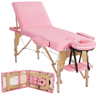 Produktbild von Yaheetech 3 Zonen Massageliege 213 x 80 cm, bis 250 kg, tragbar, klappbar, Massagetisch Kosmetikliege Tattooliege, Hellrosa