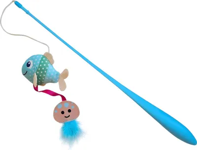 Produktbild von Nobby Angel mit Fisch und Qualle, mit Catnip Stab: 48 cm, Band mit Spielzeug: 42 cm
