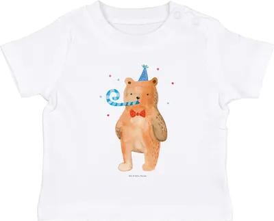 Produktbild von Mr. & Mrs. Panda  T-Shirt Bär Geburtstag 0. - 6. Monat - Weiß - Geschenk, Alles Gute, Baby Top, Babyshirt, Shirt, Happy Birthday, Kinder Oberteil, Glückwunsch, Teddy