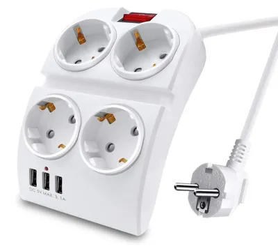 Produktbild von EXTRASTAR Steckdosenleiste mit 4 Steckdosen und 3 USB-Ports und Schalter, 1,5 m