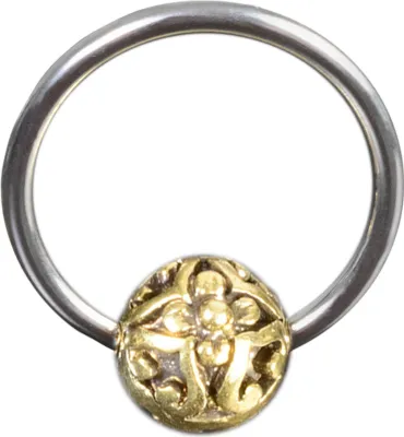Produktbild von viva-adorno 1,6x12mm Vintage Piercing BCR Klemmring Chirurgenstahl mit Messing Ball als Klemmkugel Z469,D3