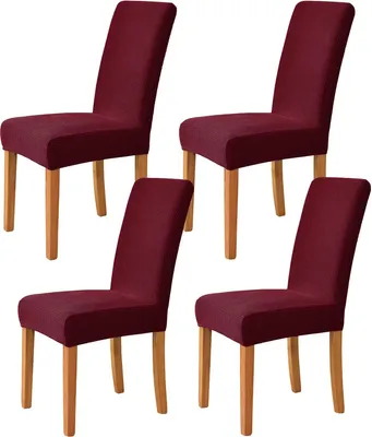Produktbild von Stretch Stuhlhussen, Weiche Beschützer Stuhlhussen Anti-rutsch Stuhlhussen Stuhlbezug für Stuhl Esszimmer Für Bankett, Satz von 4, Weinrot