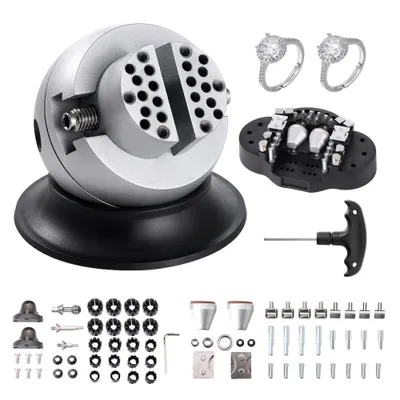 Produktbild von Schmuck-Kugelschraubstock-Set, Gravierwerkzeug 78 mm Kugeldurchmesser, Professionelles Kugelschraubstock Werkzeug 54 mm Max. Öffnung Verchromung