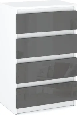 Produktbild von STIV Möbel | Kommode | Holzkommode | Sideboard für Wohnzimmer, Sideboard für Schlafzimmer | 60 CM | 4 Schubladen | grauweiß glänzend