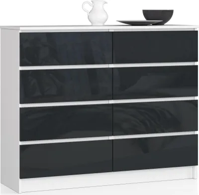 Image de Akord Commode De Rangement À Tiroirs Blanc/Graphite Brillant 120X40X99